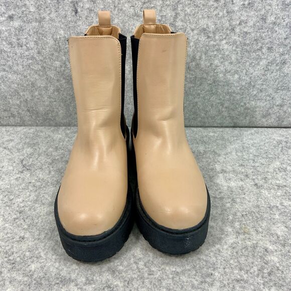 MIA Leigha Womens Tan Faux Leather Chunky Lug Sole Chelsea Ankle Boot Size 8.5 - Picture 5 of 12